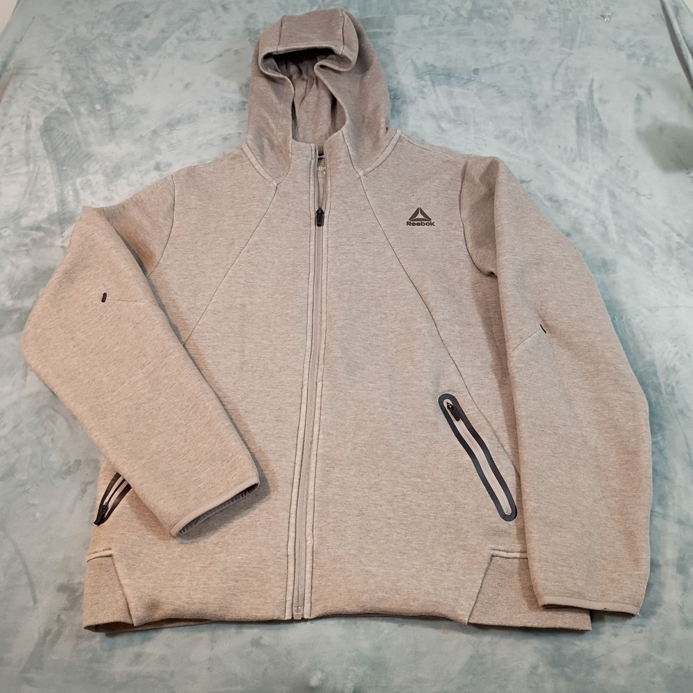 Reebok Womens Full Zip Scuba Hoodie Heathered Tan Brown Jacket Size M